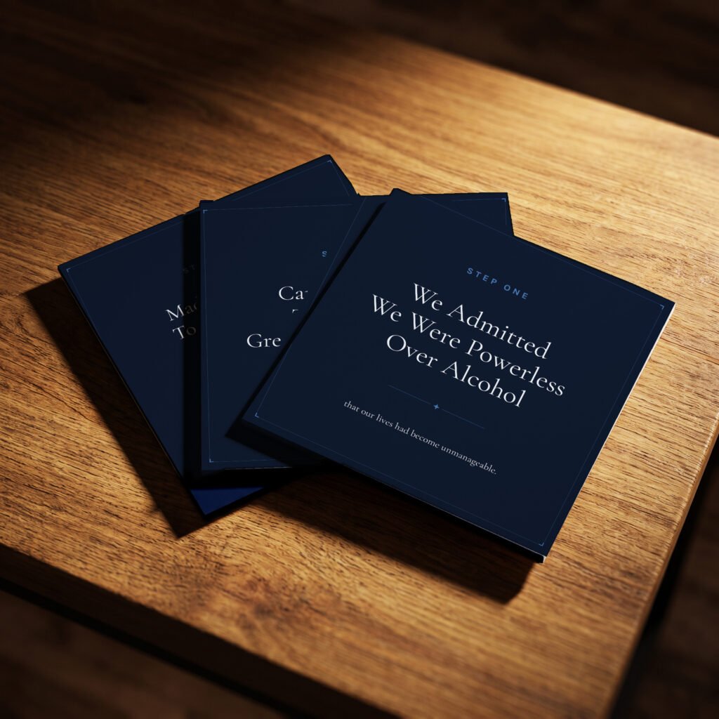 AA Blue recovery cards, dark background, printed and in use