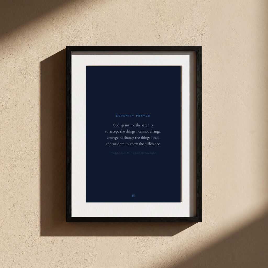 AA Blue recovery wall art, dark background, framed