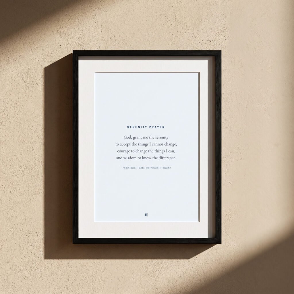 AA Blue recovery wall art, light background, framed